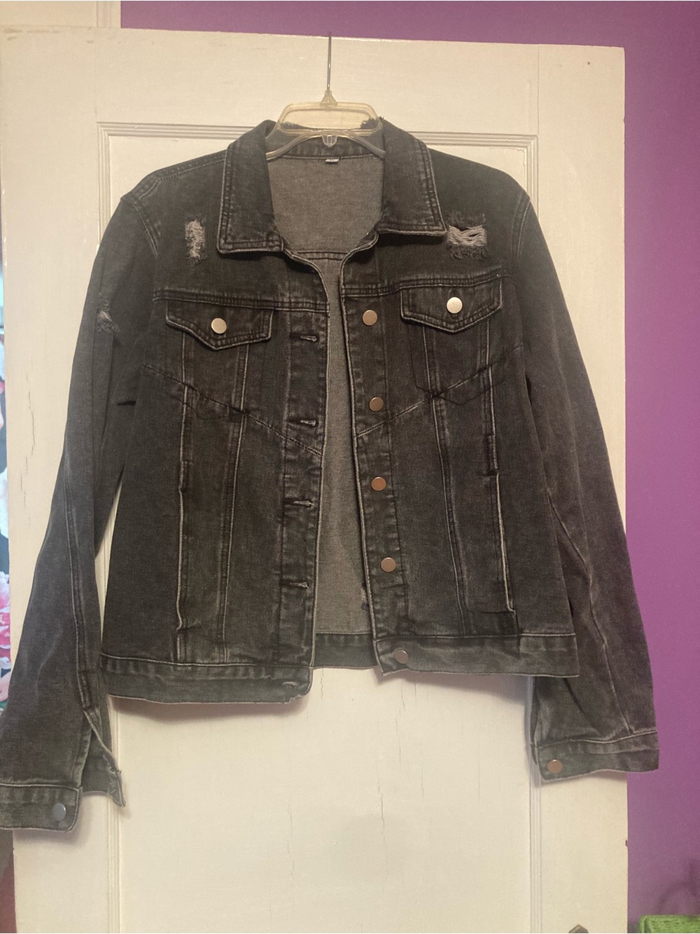 Women’s Washed Black Denim Jacket - Classic Trucker Style
